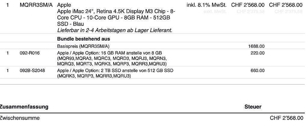 Apple PC: imac 24" 2023 16GB RAM 2TB – Usato da Roggwil BE venduto da Thogli 2