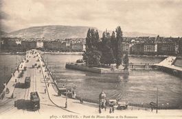 Genf – Montblancbrücke und Rousseau Insel Tram
