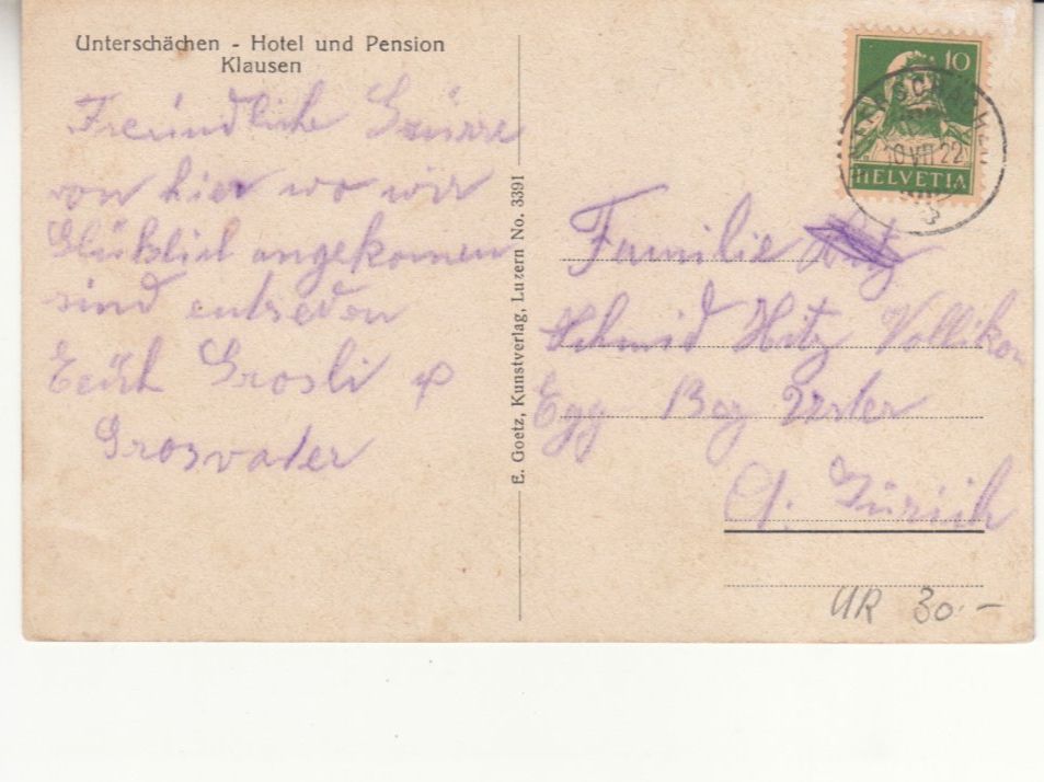 Cartoline postali: Unterschächen Klausen 1922 – Usato da Bürglen TG venduto da StampGraf 1