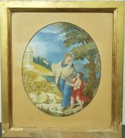 beau tableau 19 ème  gouache et soie