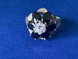 Silberring Blume schwarzes Glas (63/20)