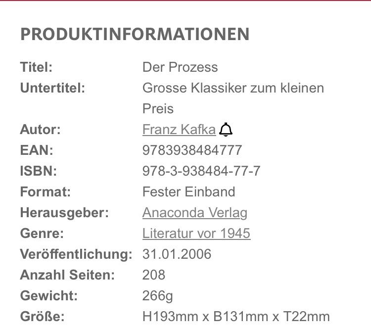 Libri: Franz Kafka: Der Prozess – Usato da Buchs AG venduto da Allerleis 2