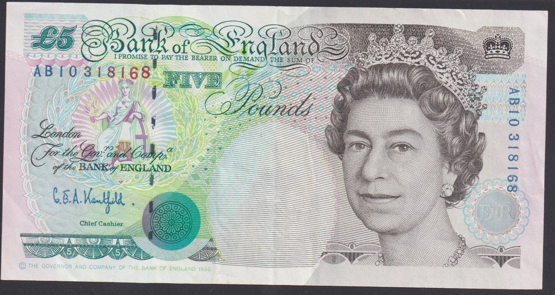 Banconote: England 5 Pounds 1993 – Usato da Brugg AG venduto da banknoten_muesli