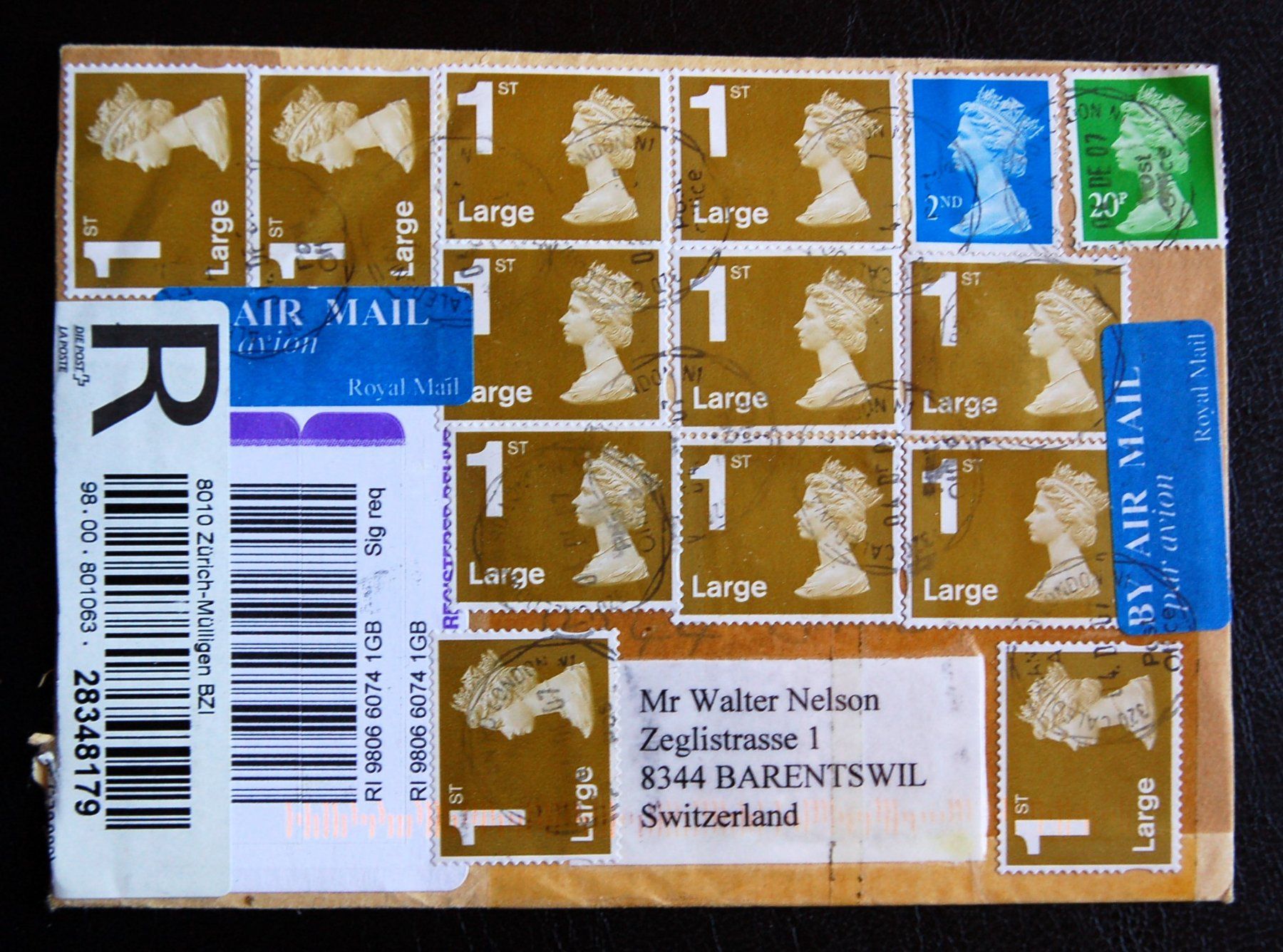 Alle Briefmarken: Registerd Great britain letter from 2007 with 1ST large – Gebraucht aus Gland von pas_wxw