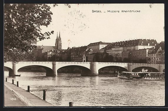 Cartes postales: Basel, Mittlere Rheinbrücke mit Kirche – D'occasion à Berlin par bartko-reher