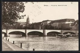 Basel, Mittlere Rheinbrücke mit Kirche