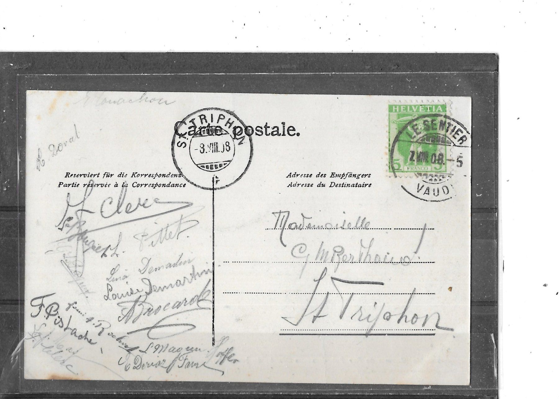Ansichtskarten: VD Le Sentier 1908 Chemin de Fer Pont-Brassus – Gebraucht aus Schocherswil von Wilare 1