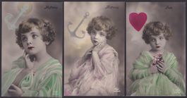 3 Kitschkarten LIEBE + HOFFNUNG ca. 1920, Amag 63968