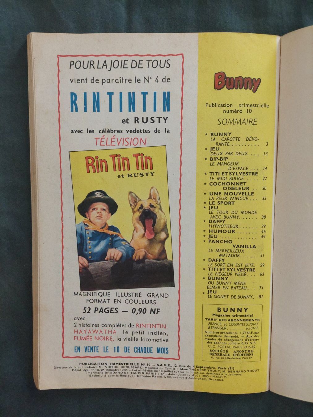 Fumetti: Bunny Magazine No 10 Géant EO 1960 BE+ – Usato da Genève venduto da Blu_BD 2