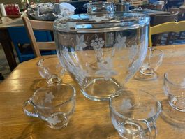 Schönes Bowle Set aus Glas mit Schüssel und 6 Gläsern