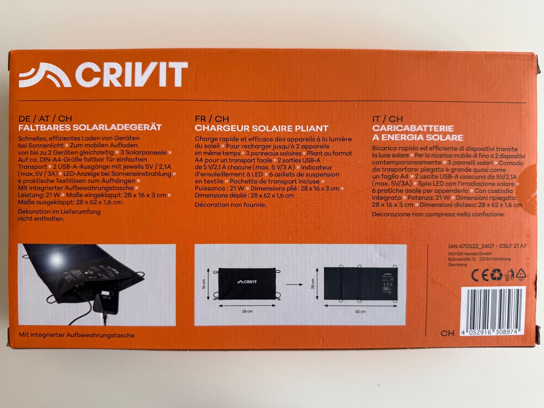 Ladegeräte: Chargeur solaire pliable CRIVIT 21 W – Neu und originalverpackt aus St-Gingolph von GoldenKeys 1