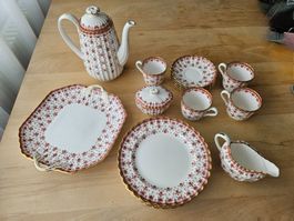 Spode England "Fleur de Lys Red" Kaffeeservice – Neu