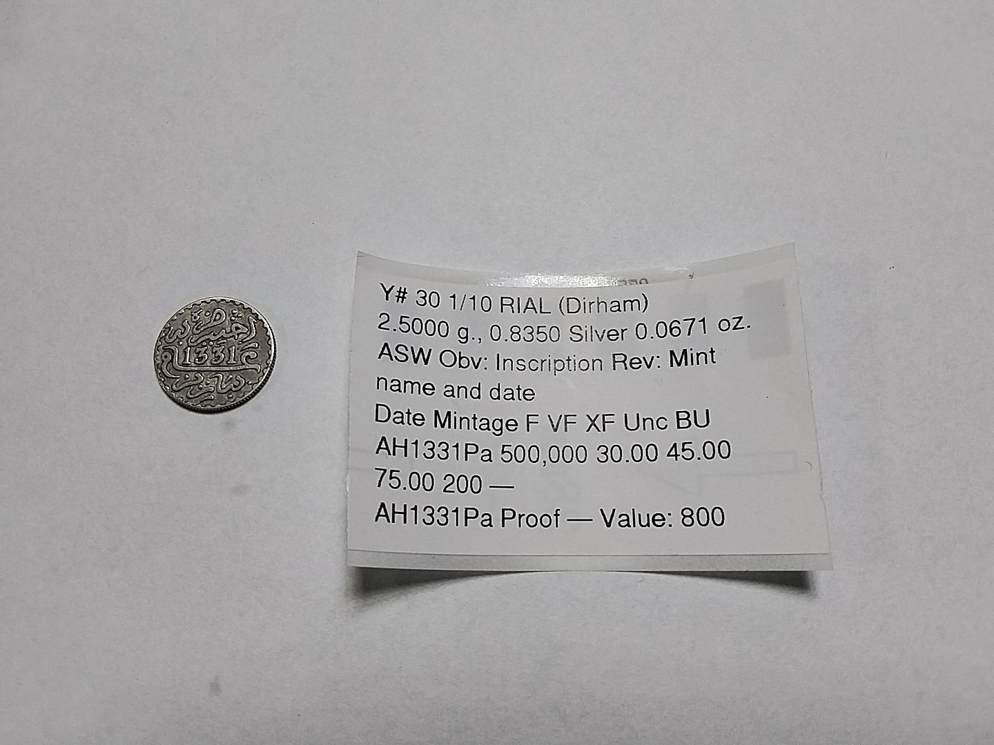 Alle Münzen: Maroc 1/10 RIAL  en argent – Gebraucht aus Neuchâtel von pasprie