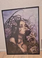 Fantasy Gothic Bild XXL 80x60 cm – Frau mit schwarzer Rose