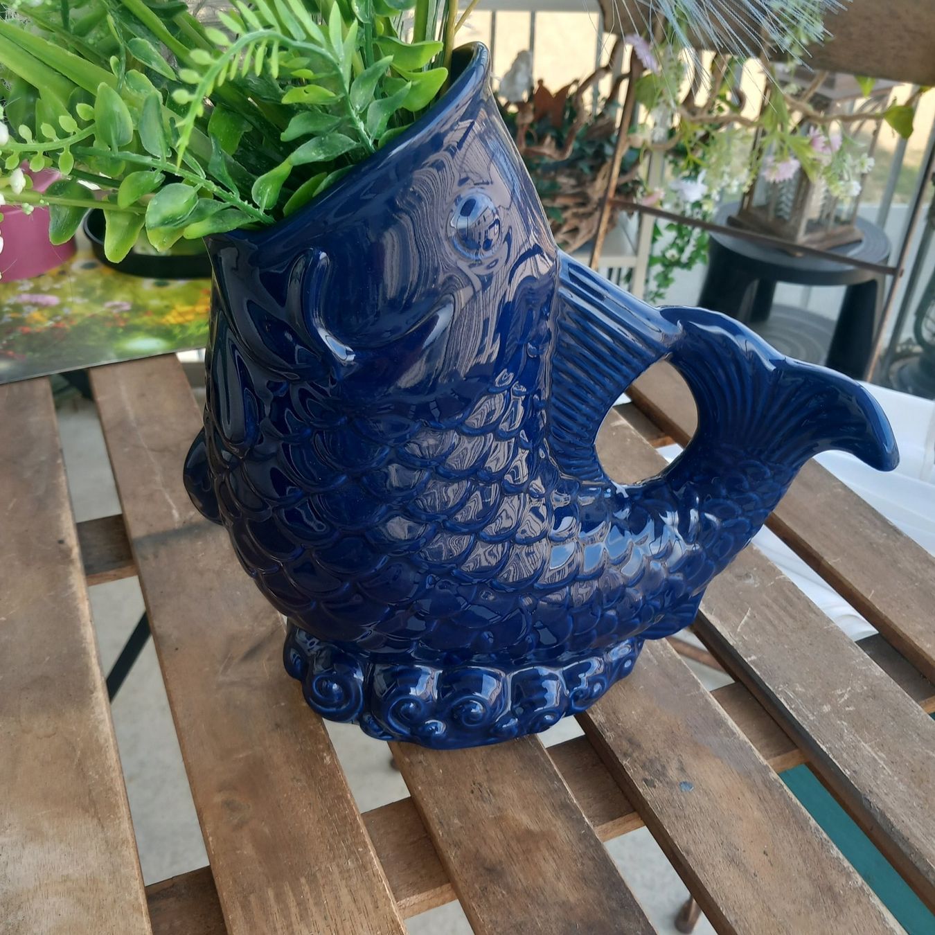 Vasen & Gefässe: Mega:  Blauer Fisch Krug od.Vase /  Keramik – Neu (gemäss Beschreibung) aus Aegerten von gismolini 2