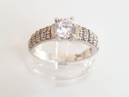925er Silber Ring mit Zirkonia Steinen, Gr.19,2 mm