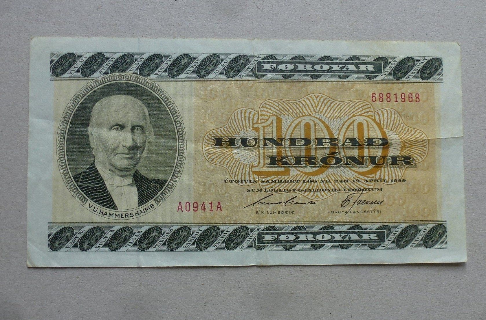 Billets de banque: Foroyar ++ 100 Kronen 12. April 1949 – D'occasion à Walkringen par Casablanca777