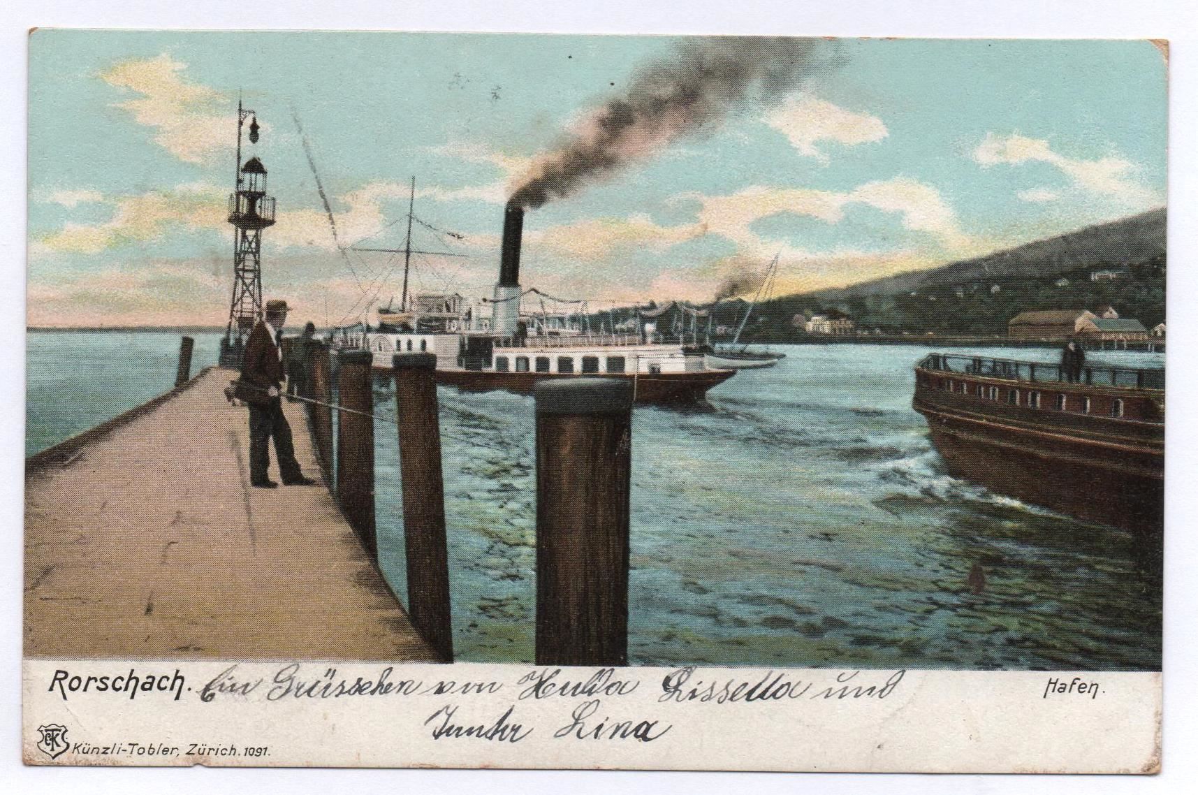 Cartoline postali: RORSCHACH Hafen mit Dampfschiff - Fischer – Usato da Jona venduto da philajona