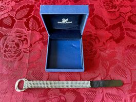 Swarovski Armband schwarzes Leder Glitzersteine Strass + Box