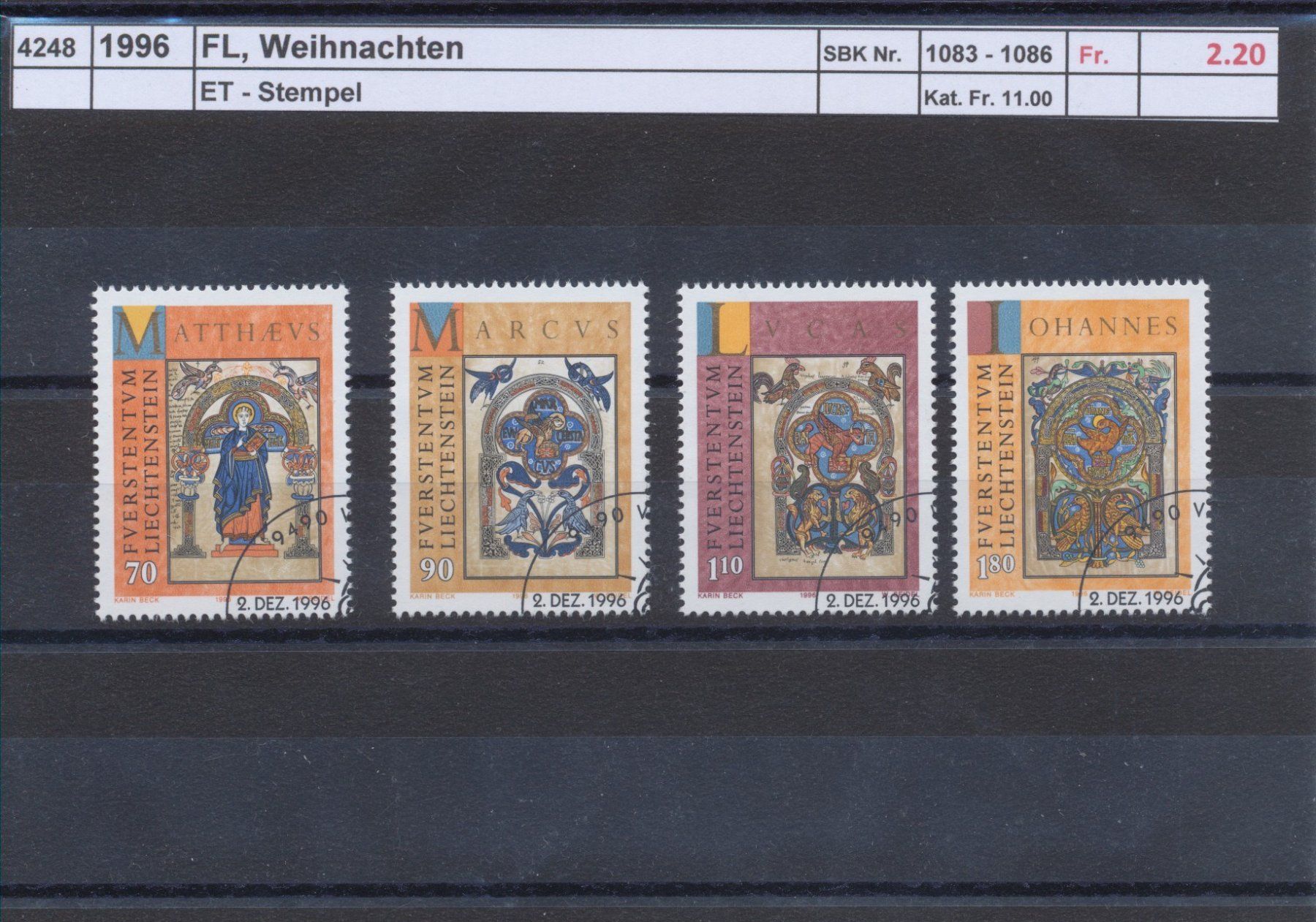 Tutti i francobolli: 1996 FL, "Weihnachten", ET - Stempel – Usato da Winterthur venduto da Zupogeru