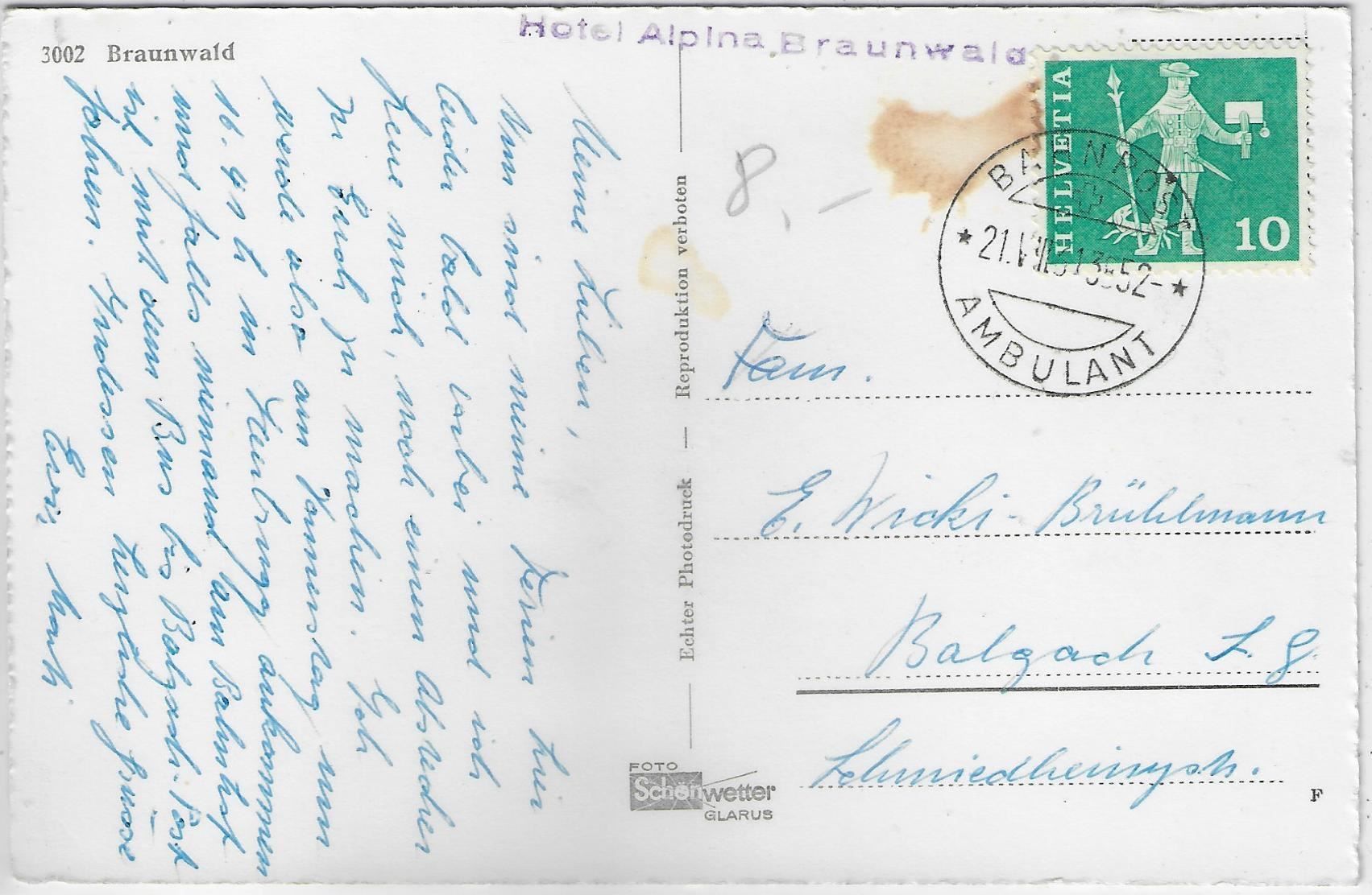 Ansichtskarten: Braunwald - Generalansicht – Gebraucht aus Ettingen von Kartenplanet 1