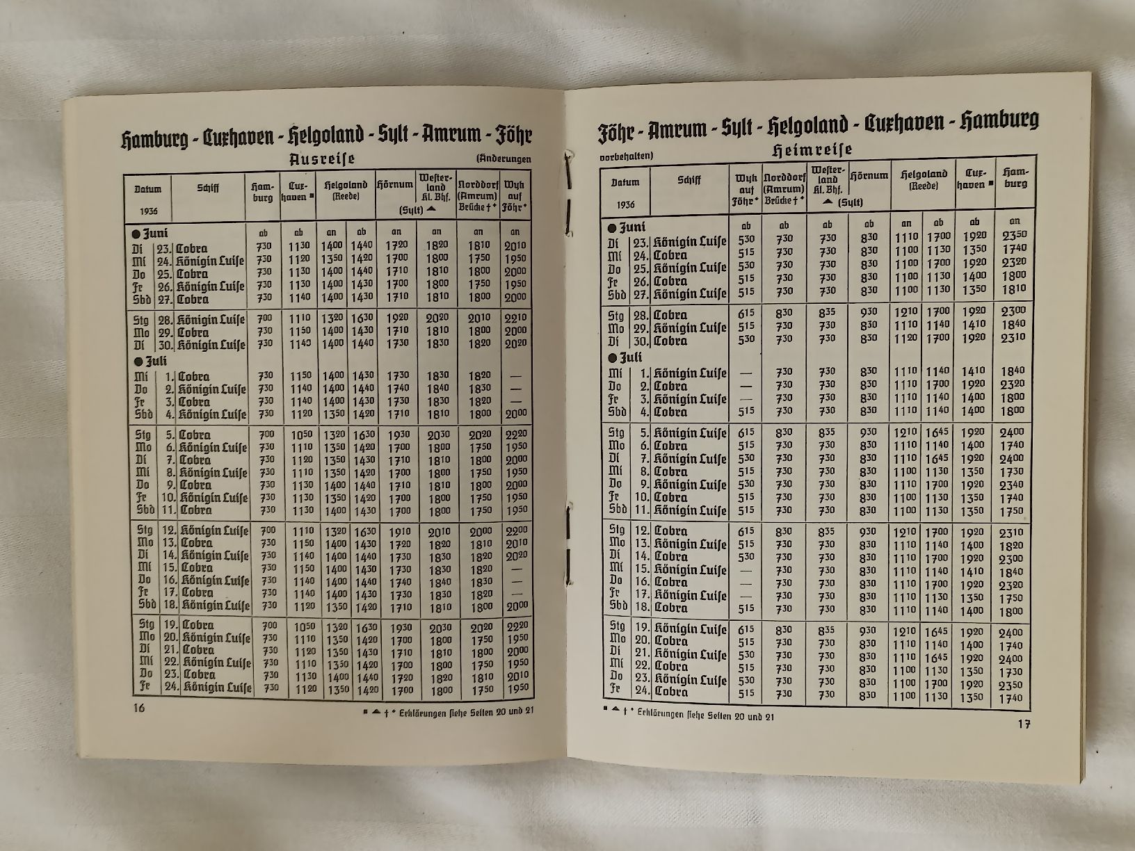 Documenti: Broschüre / Sommerfahrplan 1936 HAPAG Schifffahrt – Usato da Brugg AG venduto da Ente015 4