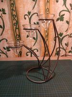 Kerzenständer für 3 Kerzen, Metall und Glas, Vintage!