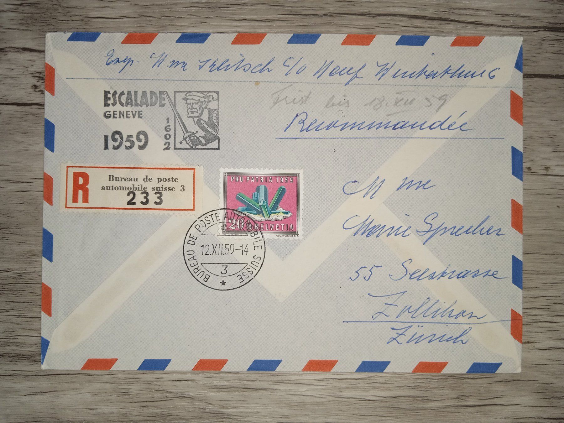 Tutti i francobolli: TR16 Enveloppe  + Timbre Suisse 1959 – Usato da Cousset venduto da Patrick_Collections 1