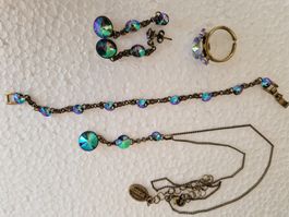 Konplott Schmuckset blau irisierend–Kette, Ohrringe, Ring +
