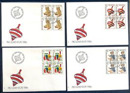 1986 - Pro  Juventute FDC im Viererblöcke