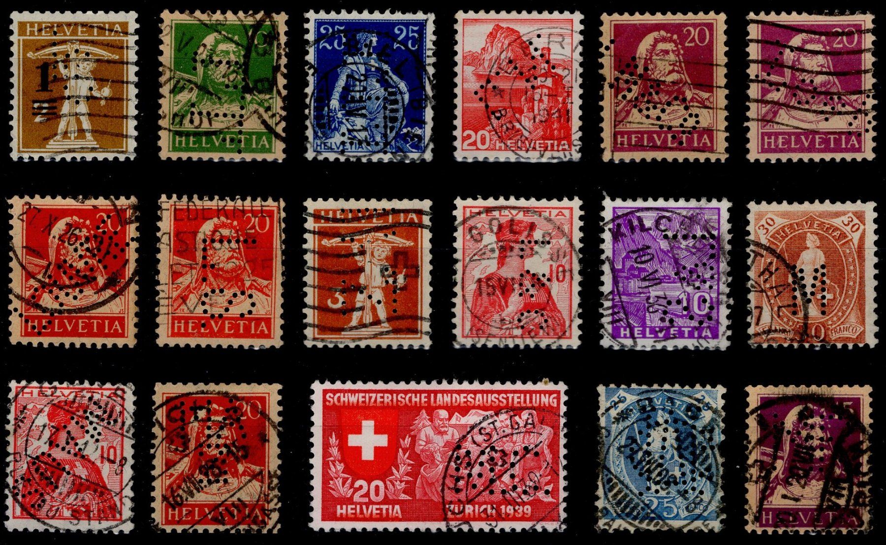 Tutti i francobolli: 18 diverse Schweizer Perfins – Usato da Eglisau venduto da Chperfins 1