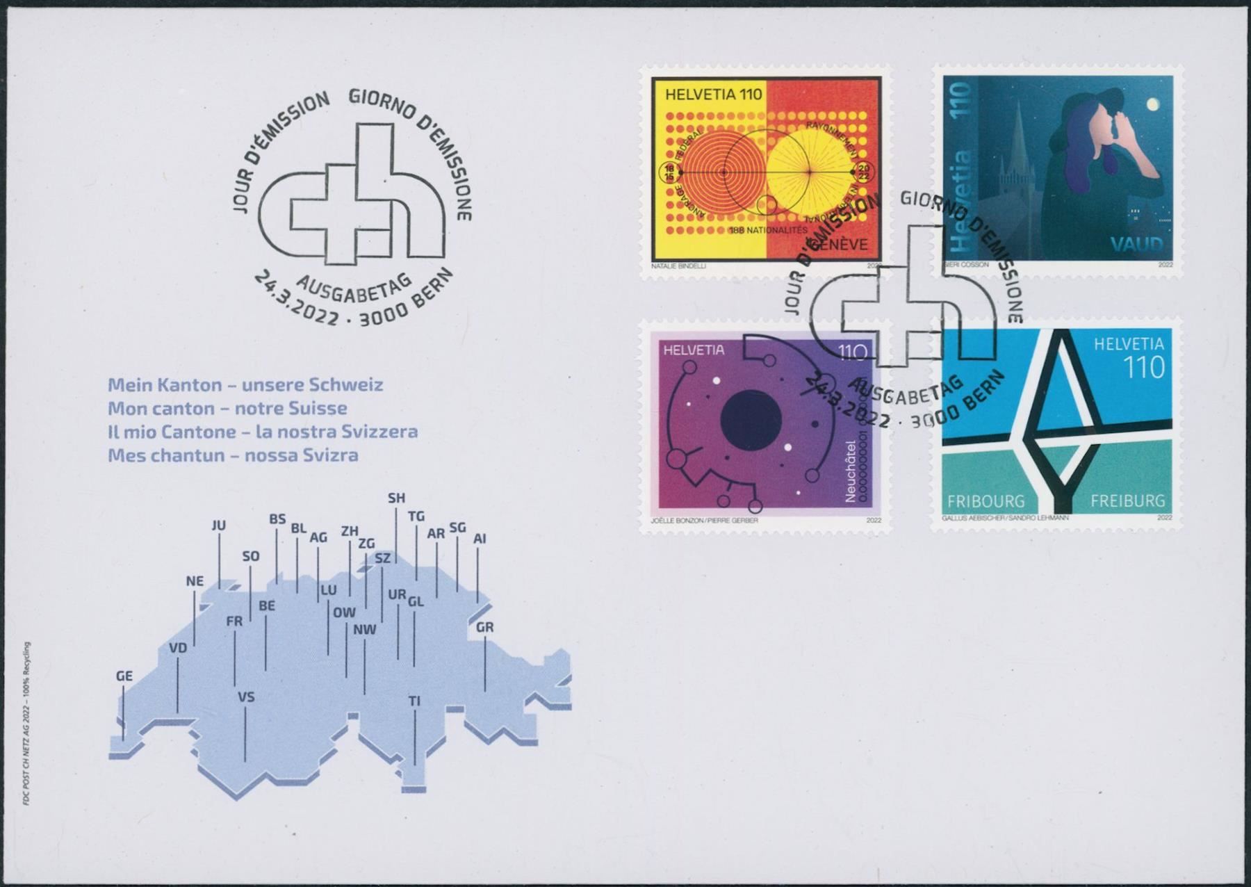 Tutti i francobolli: 2022 - Kanton - Schweiz - Ersttagsbrief FDC ET – Usato da Schindellegi venduto da leecollect 3