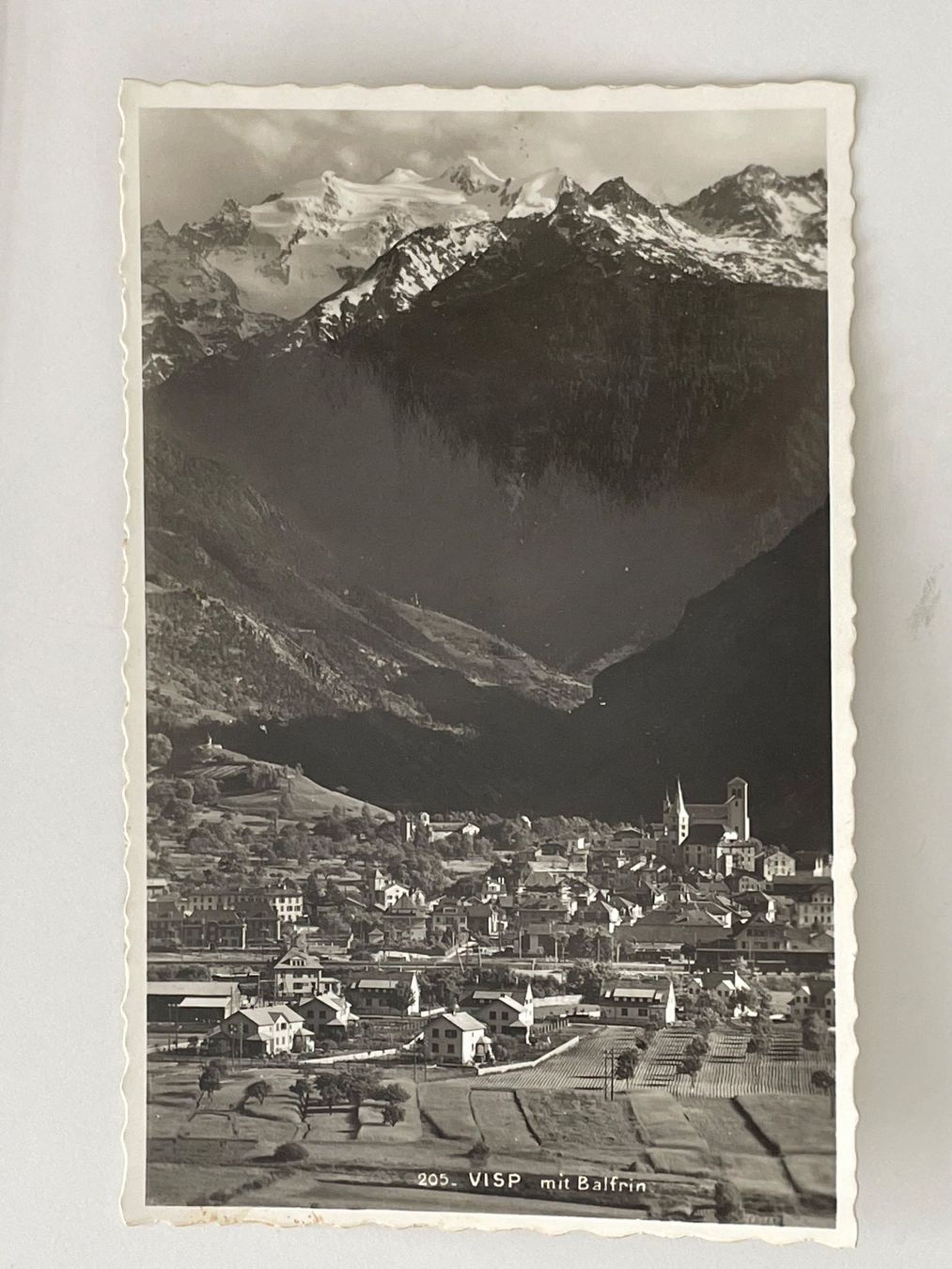 Cartoline postali: Originale alte Ansichtskarte Visp mit Bietschhorn,1940,Top! – Usato da Stäfa venduto da riccardinho