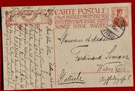 GANZSACHE PK UPU DENKMAL BERN FRIBOURG WIEN ÖSTERREICH 1910
