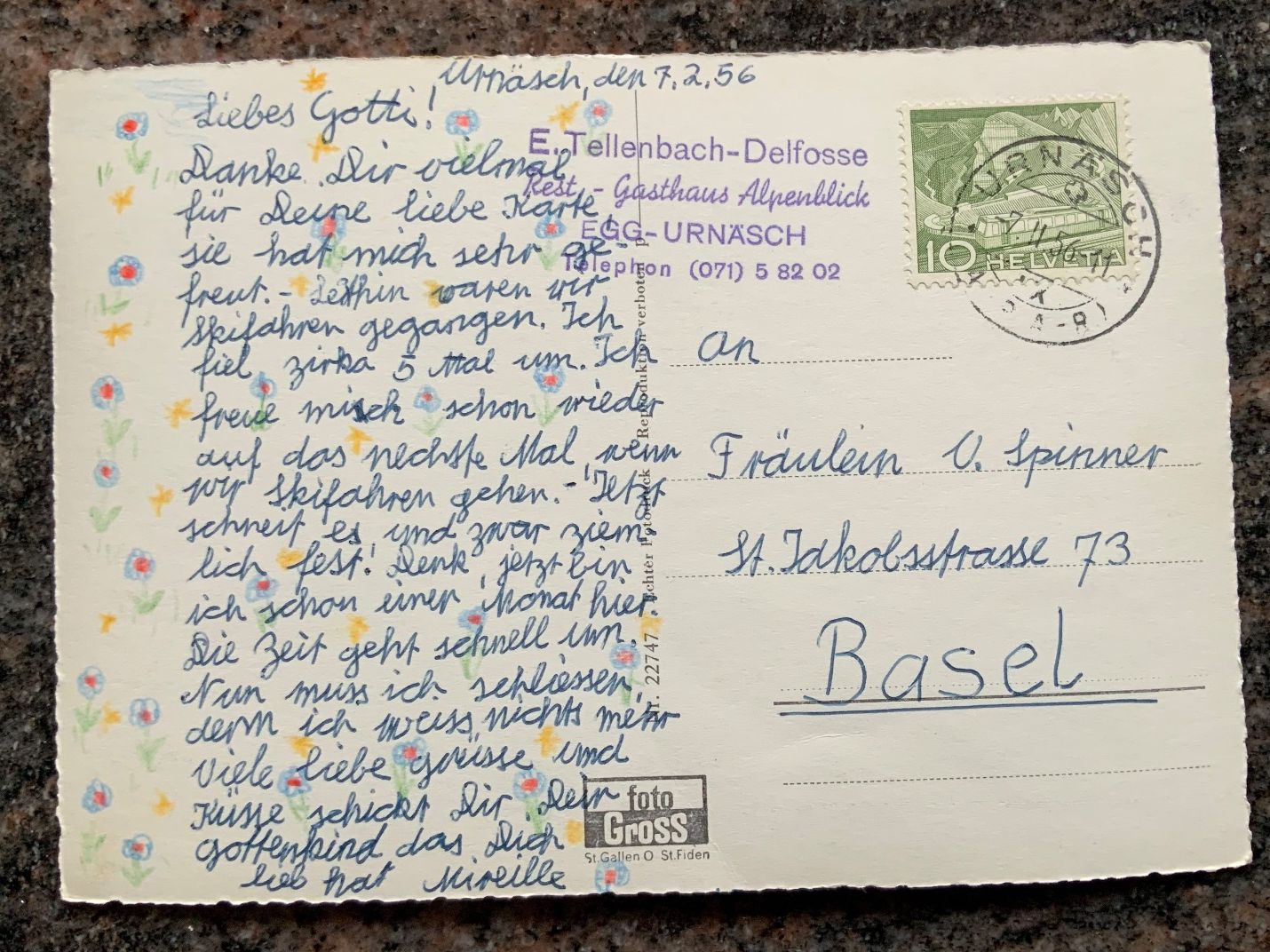 Ansichtskarten: Ansichtskarte, Urnäsch, gelaufen 1956 – Gebraucht aus Vellerat von joromaur 1