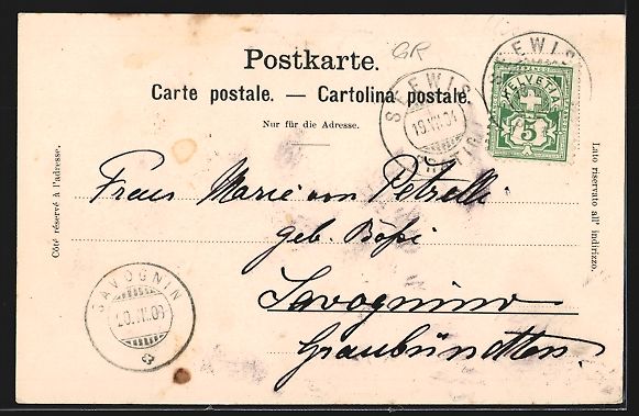 Cartoline postali: AK Seewis, Gesamtansicht, 1904 – Usato da Berlin venduto da bartko-reher 1