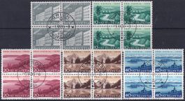 1955, PP: B71-B75 Viererblöcke Ersttags-Ortsstempel, 175.-+