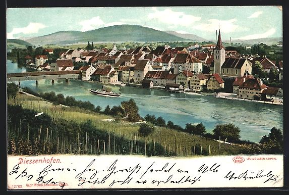 Cartoline postali: Litho Diessenhofen, Gesamtansicht der St – Usato da Berlin venduto da bartko-reher