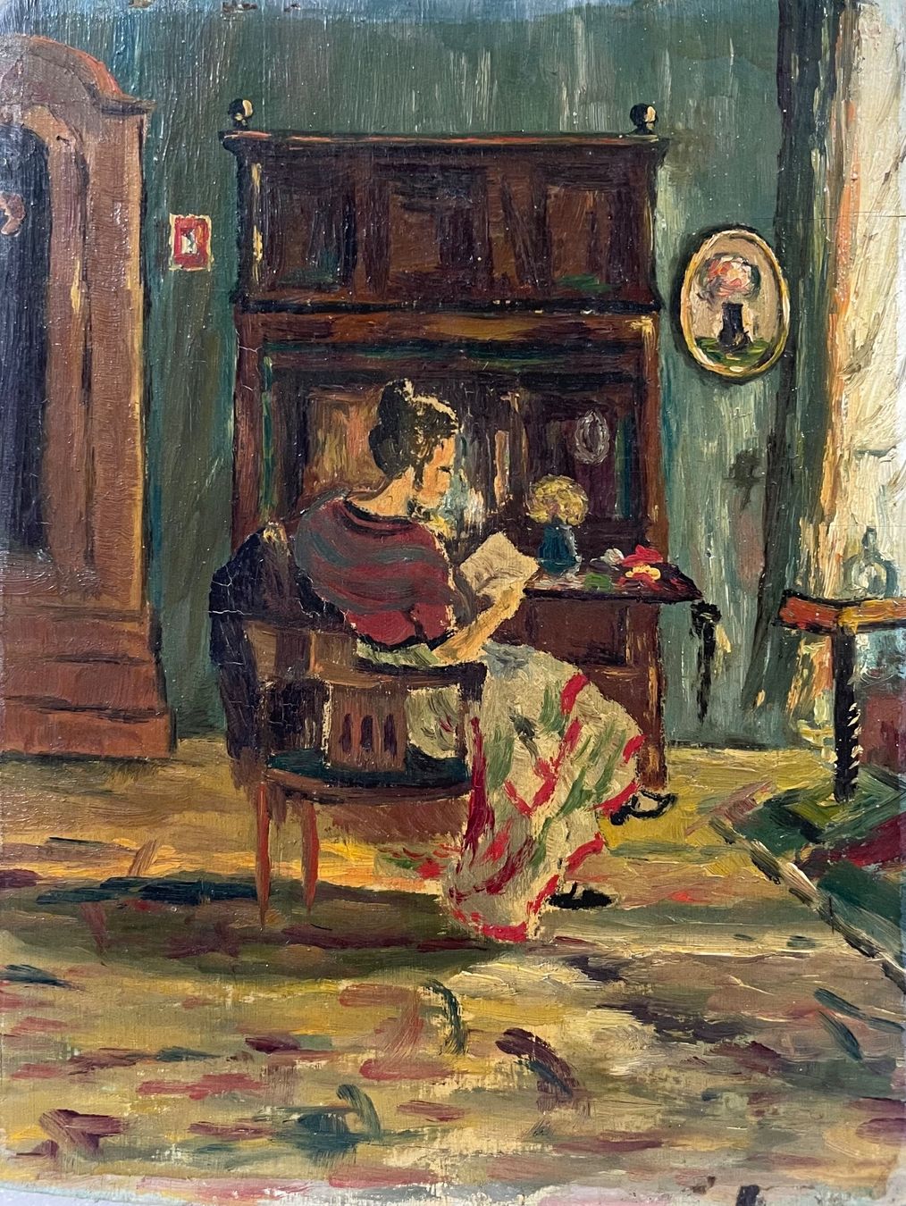 Gemälde: Buch lesende Dame Interessantes Gemälde – Gebraucht aus Root von