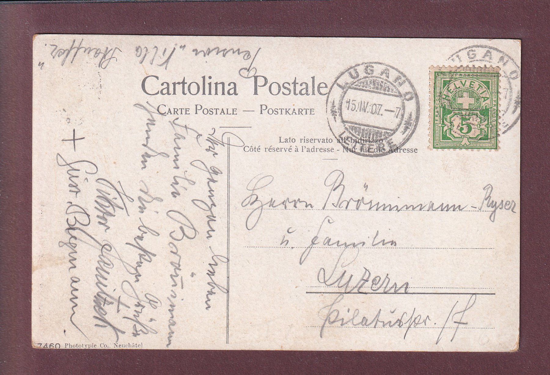 Cartoline postali: Presso ORIA - Lago di Lugano - 1907 – Usato da Pully venduto da nicecards-shop 1