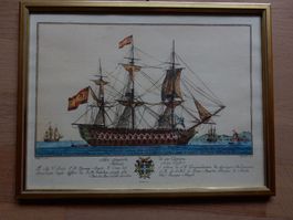 Antiker Druck? Stich? Spanische Galeere Bild Schiff Nautica