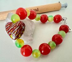 Buntes Quarz Armband mit Murano-Herz & 925 Silber Unikat