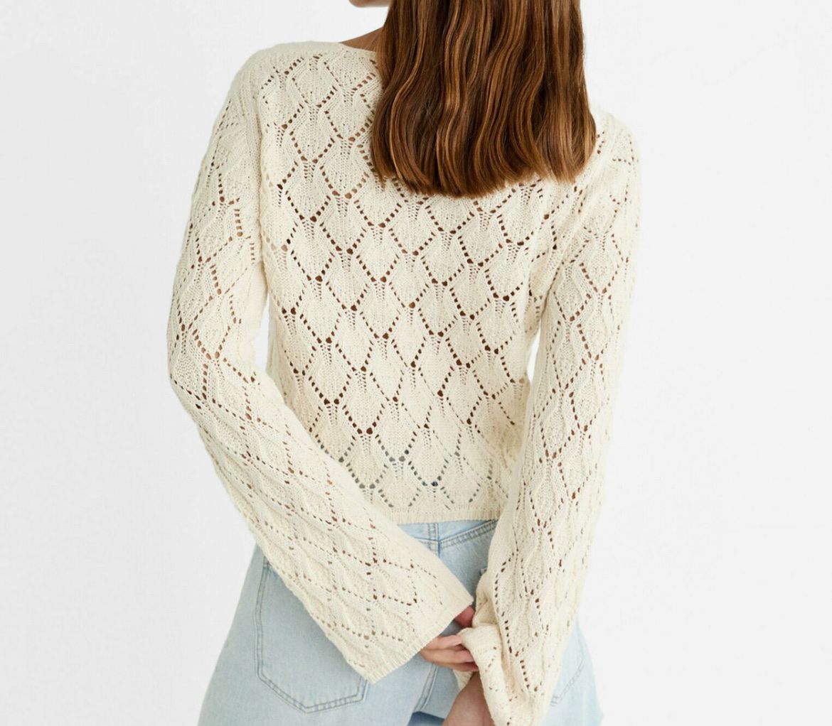 Stradivarius Maglioni & Felpe: Beige Strickjacke mit Cutwork Stradivarius – Usato da Gachnang venduto da todressgolden 3