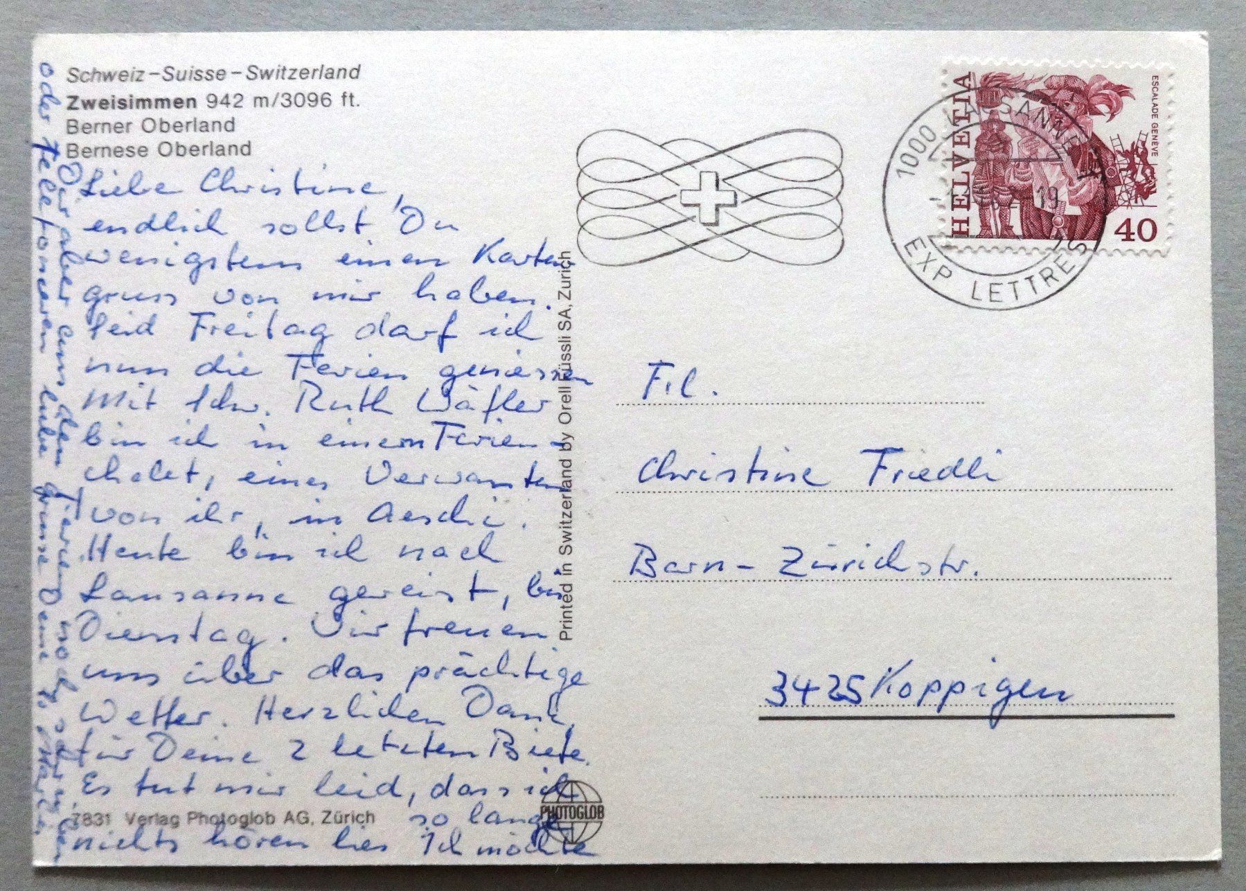 Cartoline postali: Zweisimmen 942 m, B.O. – Usato da Fétigny venduto da Billy2miny 1