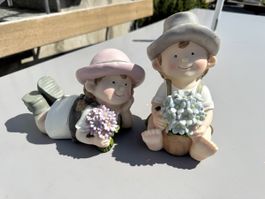 Dekofiguren Kinder mit Blumen Set 2 Stück