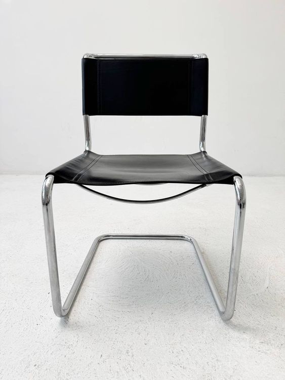 Eleganter Bauhaus Freischwinger Chrom & Schwarzes Leder Kaufen auf