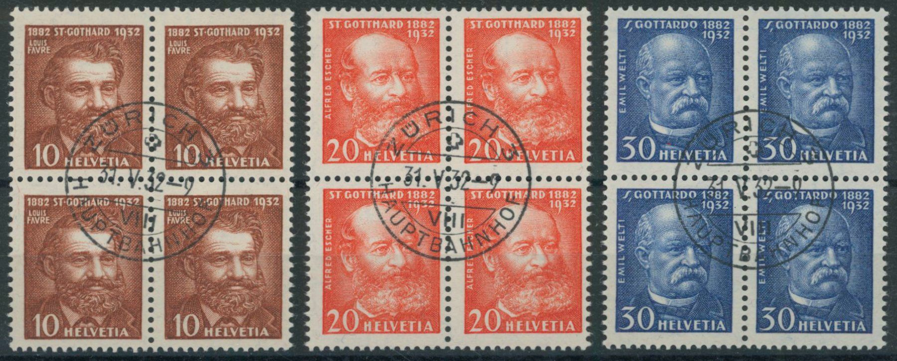 Tutti i francobolli: 1932 - Gotthardbahn - Viererblock - Ersttag Stempel ET – Usato da Schindellegi venduto da leecollect