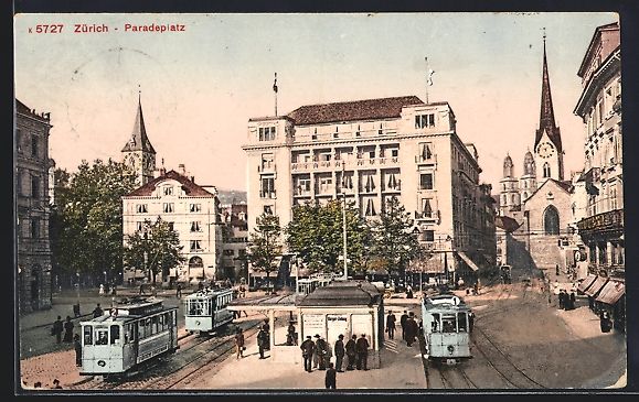 Cartoline postali: AK Zürich, Paradeplatz mit Strassenbahn – Usato da Berlin venduto da bartko-reher