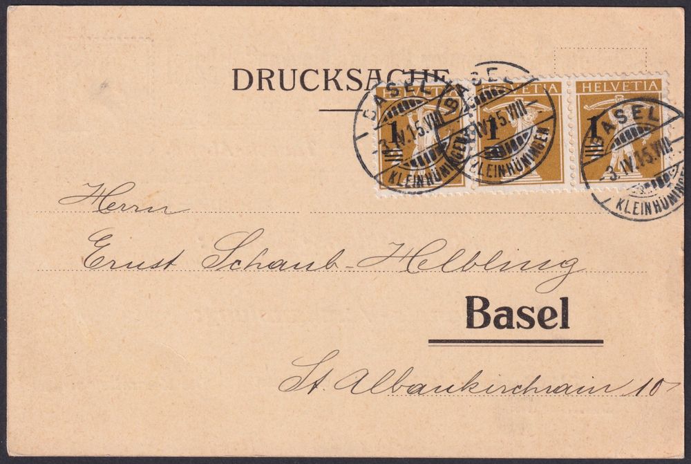 1915, Briefmarken-Verein Basel (Merkur) Seltene Drucksache. | Kaufen ...