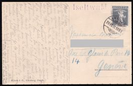 Blauvioletter Stabstempel Iseltwald (am Brienzersee), 1918